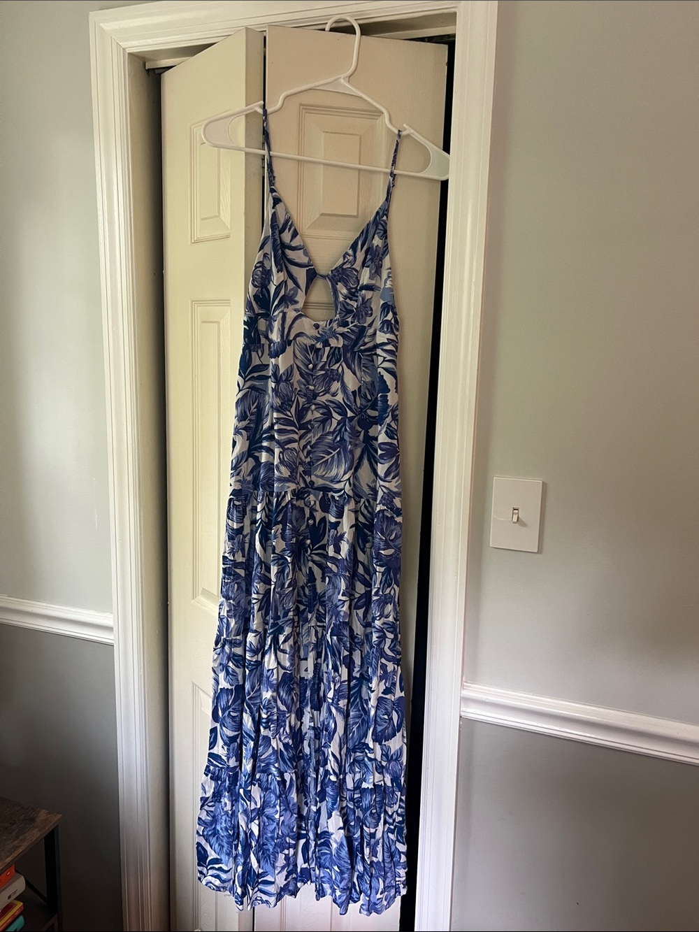 Blue and White Floral Maxi Dress - Sleeveless